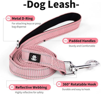 IVY&LANE 2 Pack Reflective Dog Collars and Leashs Set,Adjustable Neoprene Padded Dog Collar for Puppy, Breathable Nylon Pet Collar for Small Medium Large Dogs(Large,Pink+Teal)