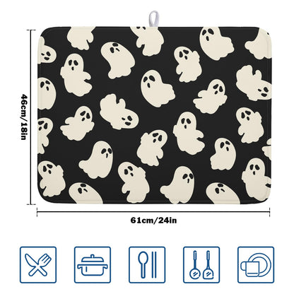 Halloween Ghosts Dish Drying Mat for Kitchen Counter Halloween Cute Ghost Drying Dish Mat 18”x24” Absorbent Microfiber Reversible Kithchen Mats for Countertop Fast Dry Dish Draining Mats for Halloween