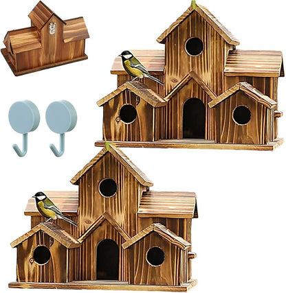 6 Hole Handmade Bird House, Bird Houses for Outside, Hummingbird House, Hanging Nest Box for Birds, Outdoor Wooden Birdhouses for Outside, Backyard, Garden, Patio, Nature Lovers Gift (2pcs)