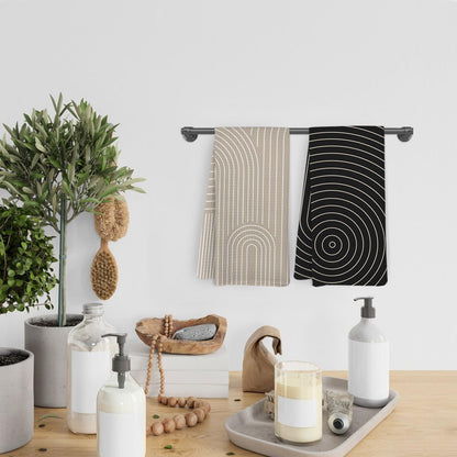 KFXHANGD Black and Beige Boho Kitchen Towels and Dishcloths Set of 2, Mid Century Modern Dish Towels, Boho Abstract Decorative Hand Tea Towel for Bathroom Kitchen, 16x24 Inches