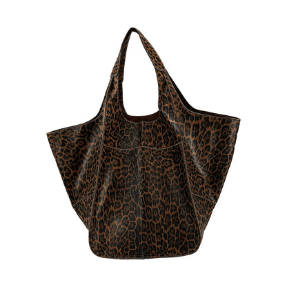 KlaOYer Oversized Leather Tote Bag Huge Capacity Work Hobo Pu Leather Bucket Purse And Handbag Large Soft Travel Shopping Bag (Brown Leopard)