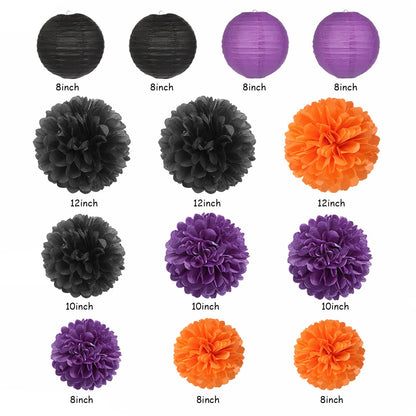 Black Orange Purple Halloween Party-Decorations - 20pcs Paper Lanterns Fans,Tissue Pom Poms,Honeycomb Balls, Birthday Baby Bridal Shower Graduation Wedding Hotel Transylvania Decor Burgleda