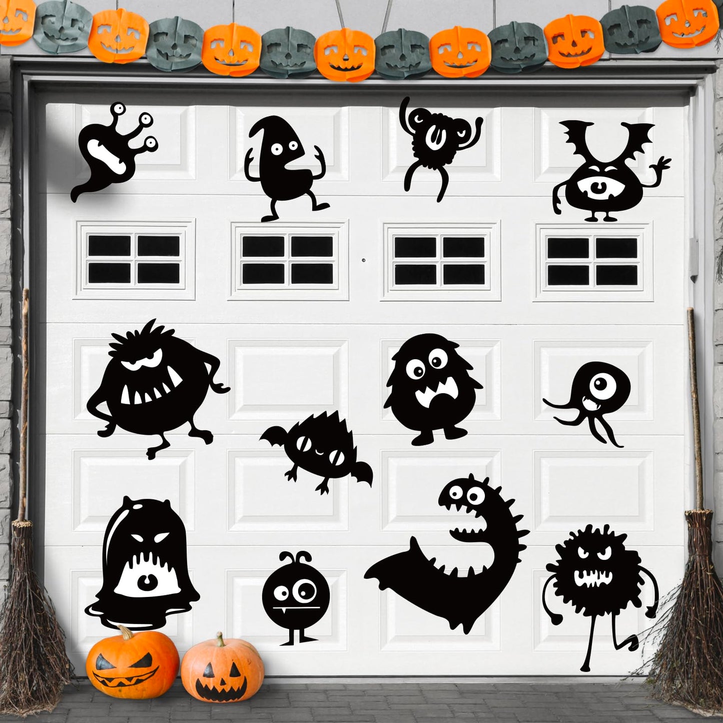 JarThenaAMCS 12 Pcs Halloween Garage Magnets Decoration Spooky Monster Garage Door Decals Magnetic Refrigerator Stickers for Halloween Party Home Car