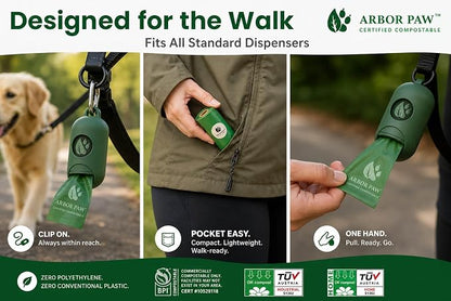 Arbor Paw Compostable Dog Waste Bags, BPI Certified ASTM D6400, Extra Thick 20 Micron, Lavender Scented, 240 Bags (16 Rolls × 15)