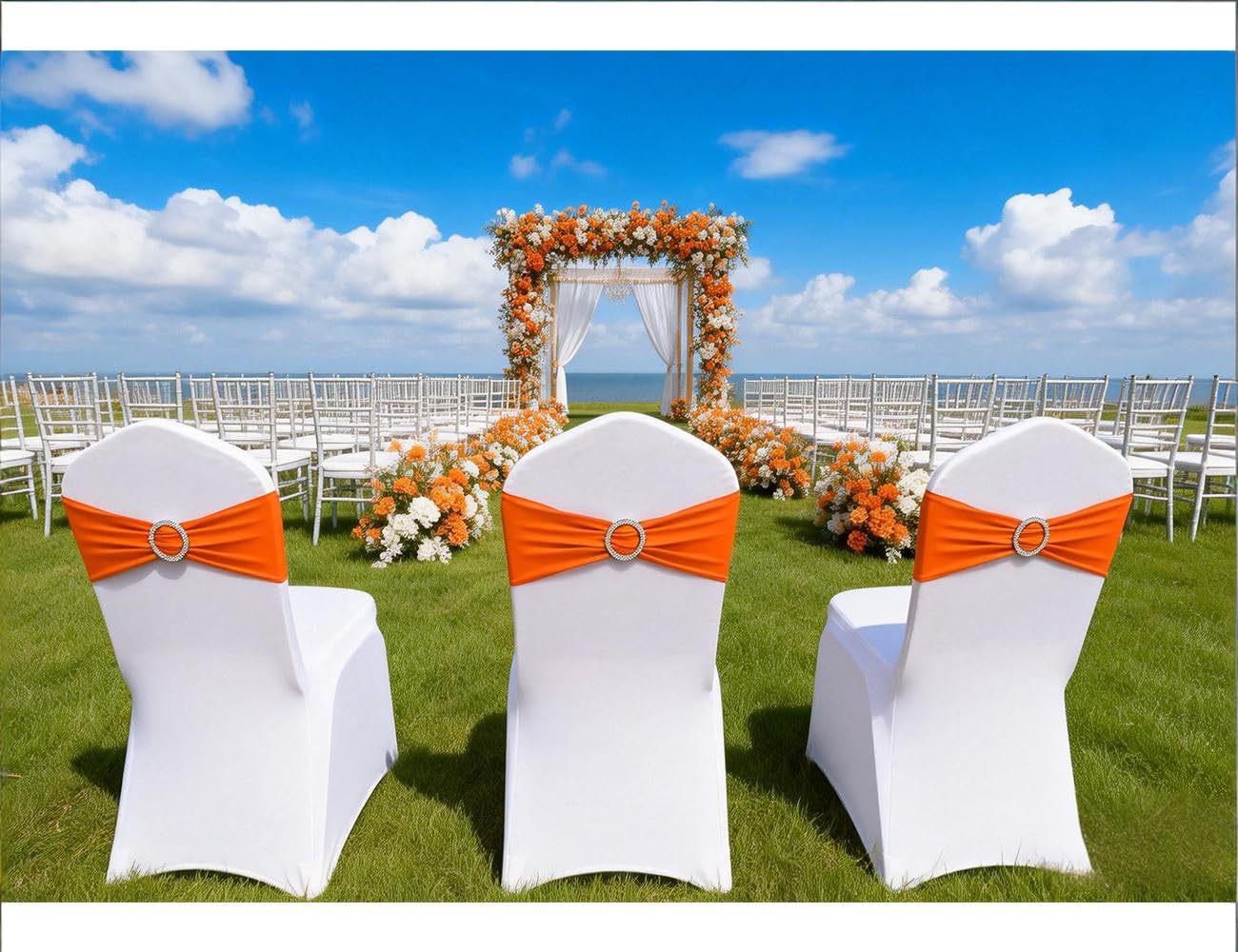 Gankar Burnt Orange Chair Sashes 50 Pack, Spandex Halloween Chair Sashes, Orange Chairs Bands for Party Banquet Theme Event Decor