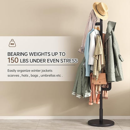 Muwuele Solid Wood Cactus Coat Rack, Freestanding Coat Rack With 6 L-Shaped Hooks and 3 Adjustable Sizes, Coat Tree for Bedroom, Entryway, Livingroom, Coat Hanger Stand for Coats, Handbags (Black)