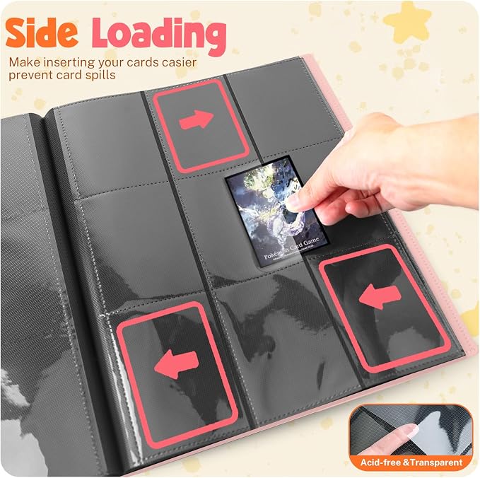 Card Binder, 9 Pocket Trading Card Album Folder, 20 Pages, 360 Card Capacity Sports Card Binder, Premium Card Binders Compatible with MTG, TCG, Baseball Cards (Pink)