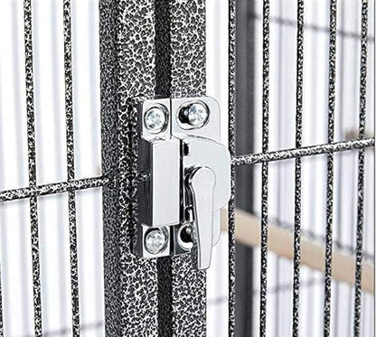 X-Large Elegant and Durable Wrought Iron Play Ground Perch Stand Top Climbing Ladder Bird Parrot Rolling Metal Cage with Around Seed Guard Storage Shelf On Heavy Duty Lockable Rolling Wheels