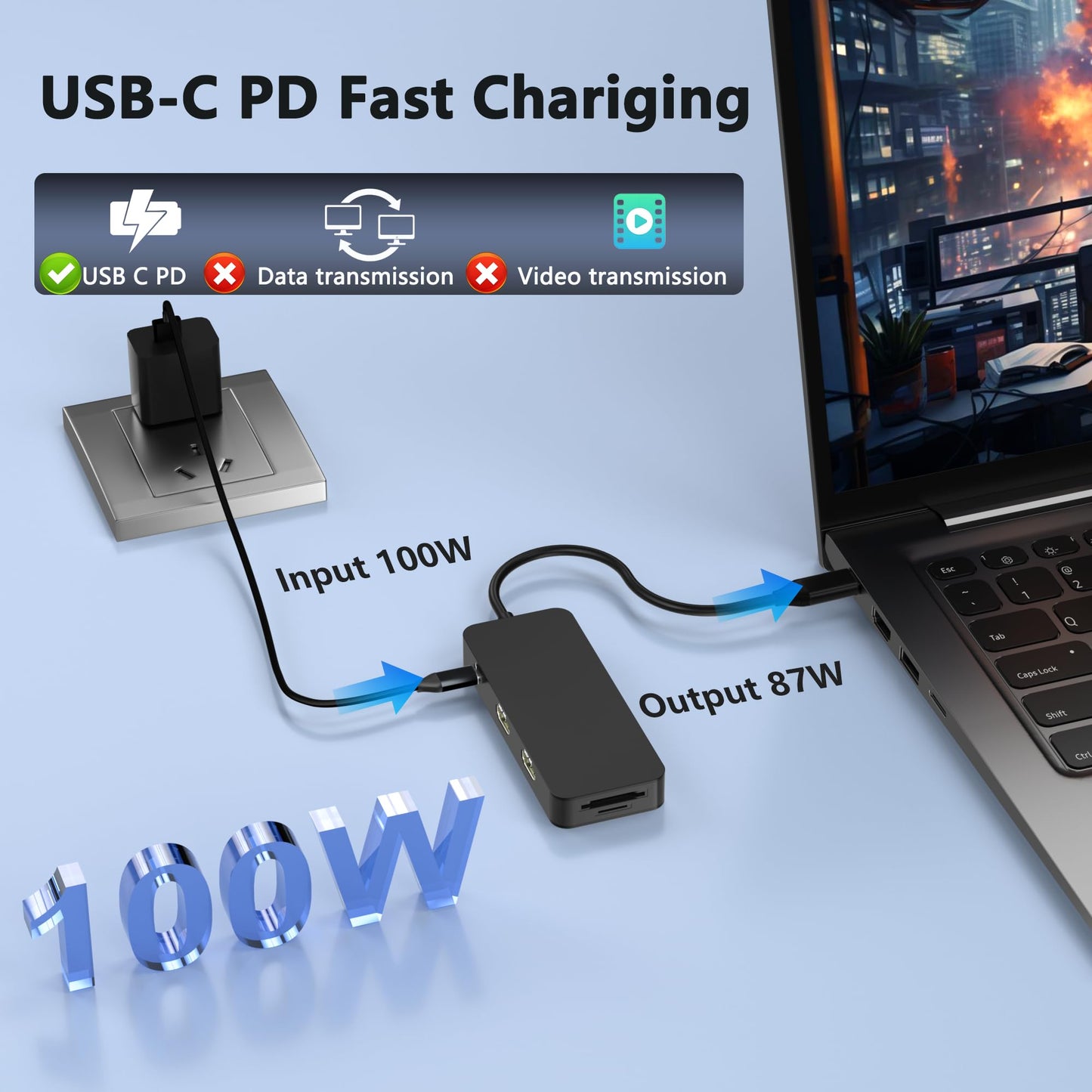 Laptop Docking Station Dual Monitor for Dell/HP/Lenovo/Mac, HDMI Splitter for Dual Monitors Extended Display, Dual Monitor Adapter 4K@60hz, USB C Docking Station for Laptop with HDMI/USB/PD/SD/TF