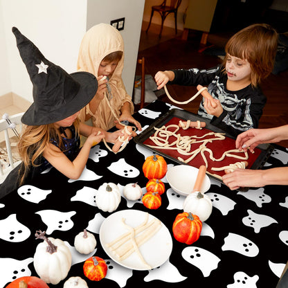 JarThenaAMCS Halloween Ghost Tablecloth Black White Cute Ghost Table Cover 60 x 104 Inch Table Cloth for Birthday Baby Shower Trick or Treat Party Supplies Decoration