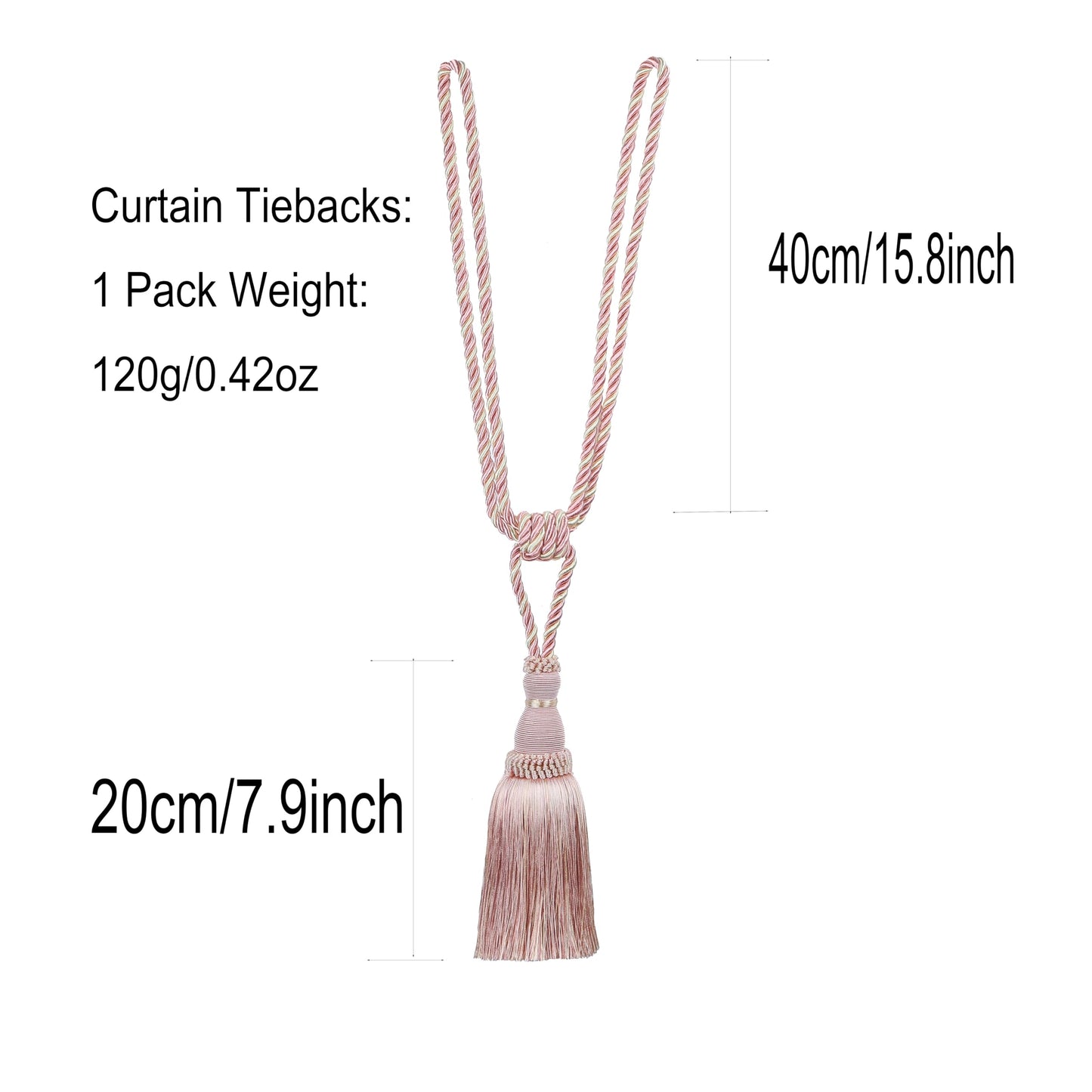 BEL AVENIR 2 Pack Curtain Tiebacks Tassel Drapery Tie-Backs Rope Handmade Holdbacks Home Office Hotel Decorative (Pink, 2 Pack)