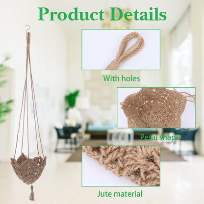 AOZUO 4 Pack Jute Crochet Long Plant Hanger for 3 Inch to 12 Inch Pots, Macrame Plant Hanger Macrame Plant Holder Rope with S Shaped Hooks for Indoor Outdoor Home Decor (Brown)