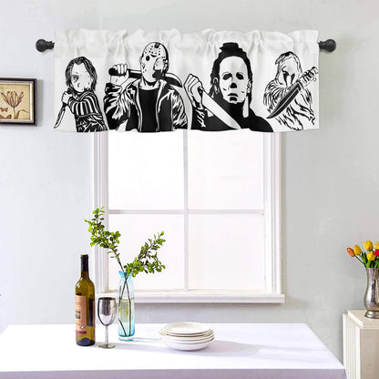 Horror Killers Window Valance for Halloween Decorations Supplies, Classic Scary Movie Characters Window Curtain for Kitchen Living Room Bedroom, Rod Pocket Windows Treatment Short Curtain, 54" x 18"