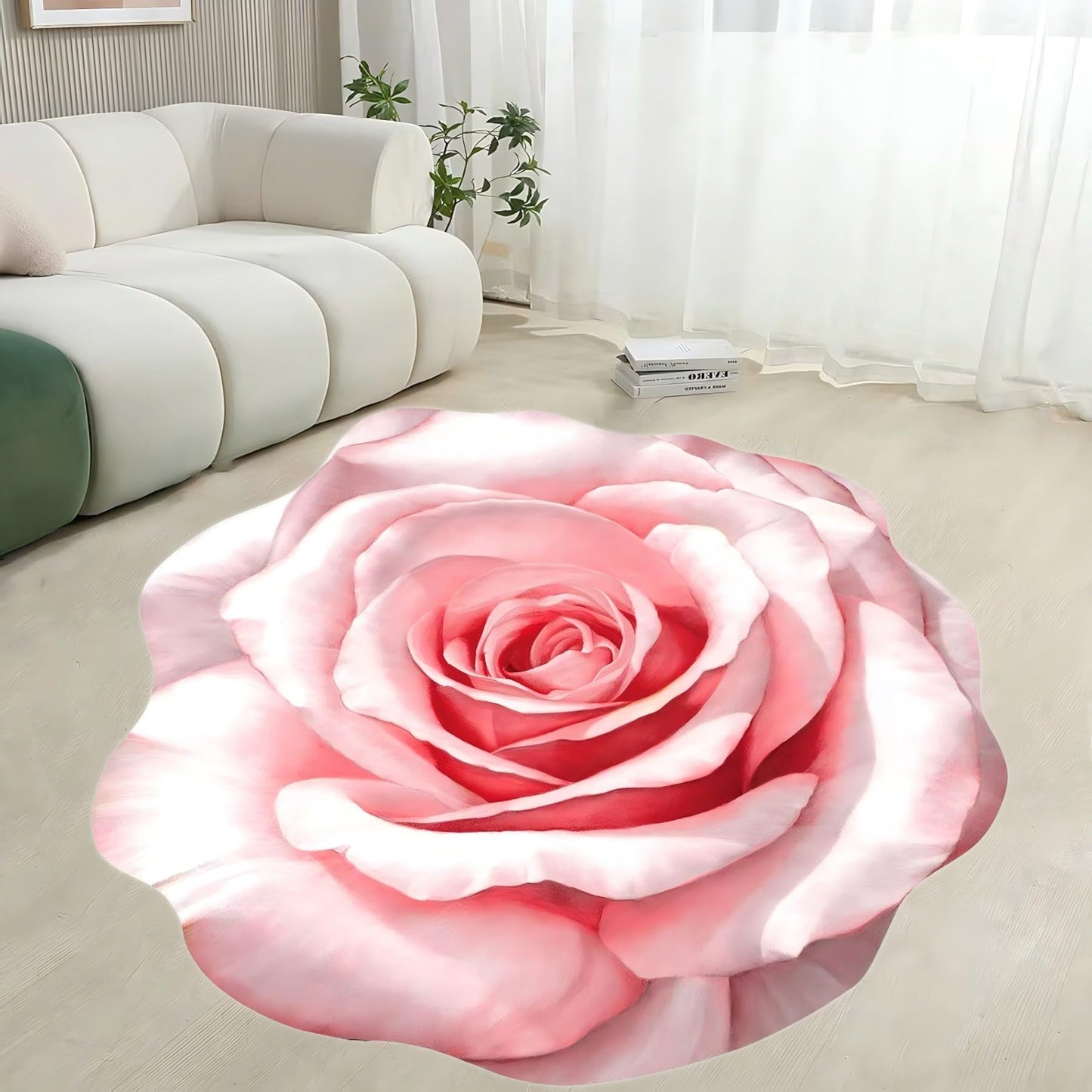 Pink Flower Shaped Rug 4ft Pink Rose Carpet Living Room Decor Area Rug,Girls Room Decor Suitable for Bathroom, Bedroom | Non-Slip Backing Easy to Clean