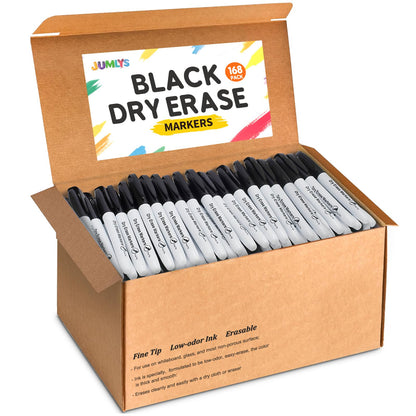 Jumlys 168 Pack Fine Tip Dry Erase Markers, Bulk Whiteboard Erasable Black Markers, Ideal for School Classroom Office Supplies, Non-Toxic & Easy Clean for White board