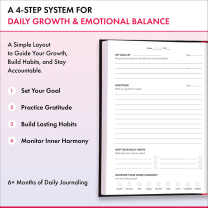Daily Gratitude, Goal Setting & Habit Tracker Journal for Women & Men with 9-Point Emotional Wellness Scale — iAmEvolving™ 288-Page Hardcover Personal Growth Planner (Black Cover)
