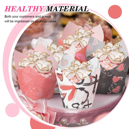 Havawish 500 Counts Valentines Day Tulip Cupcake Liners Love Baking Liners in Standard Size Heart Grease Proof Cupcake Wrappers Muffin Liner Holders for Baking Cups Wrapper for Party