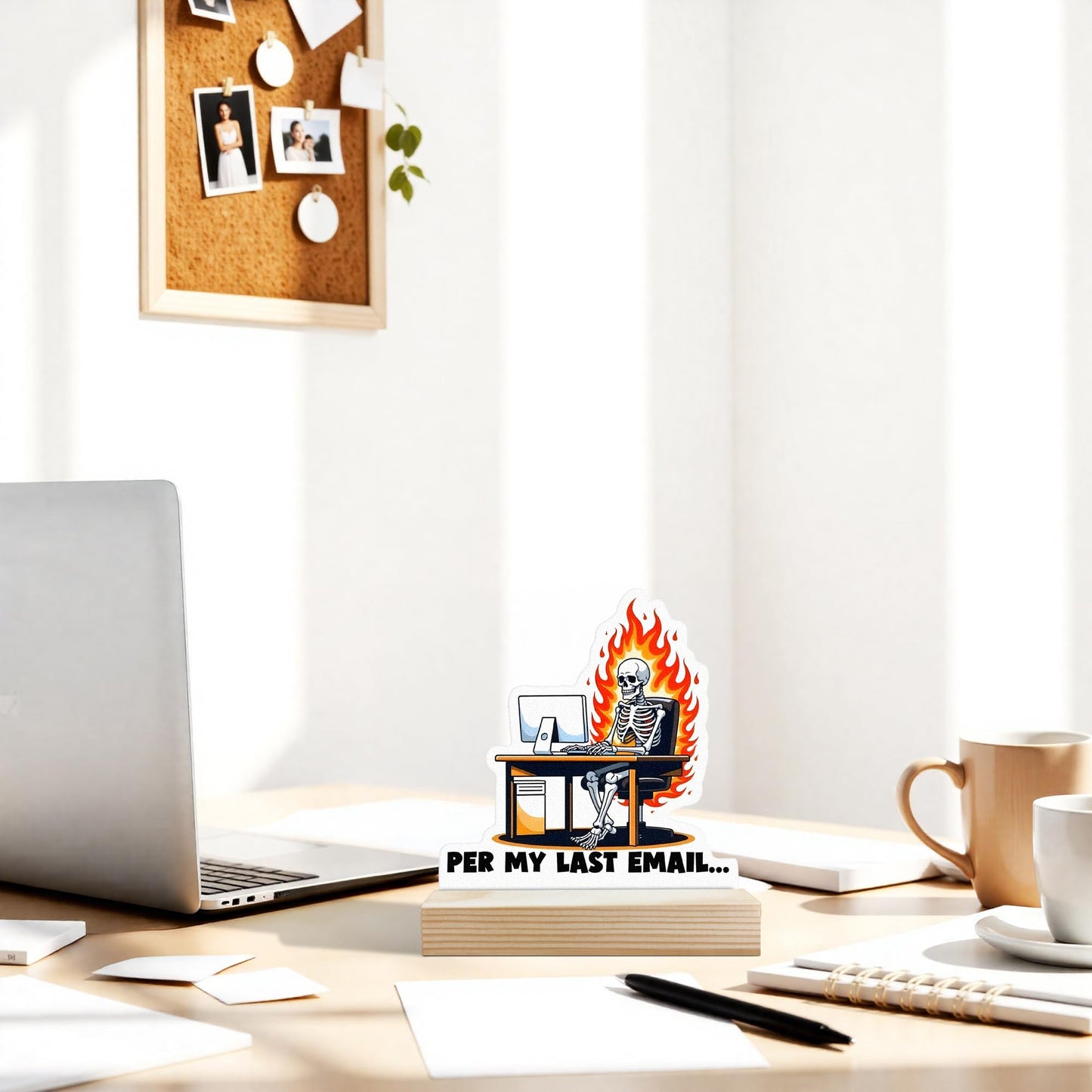 CTYNU Funny Skeleton Desk Decor Sign, Per My Last Email Skeleton Shaped Wood Sign Plaque with Wooden Stand for Home Office Desk Decor, Sarcastic Funny Office Gift for Coworkers