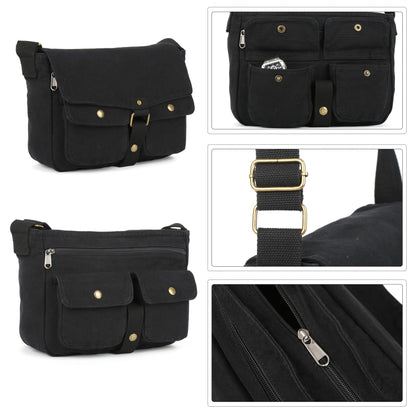 Valleycomfy Vintage Canvas Messenger Bag for Men Crossbody Shoulder Bag Satchel Handbags Black