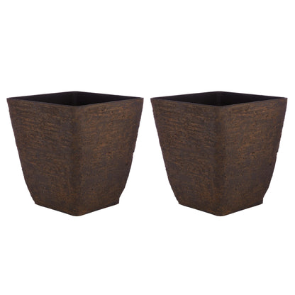 Alpine Corporation Indoor Outdoor Textured Stone Look Squared Planters, Medium, Large - Set of 2