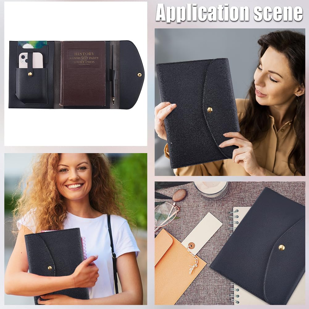 CRASPIRE A5 Leather Notebooks Cover for Black Journal Travelers Notebook with Card Slots Pen Holder File Folder Business Cards Documents Portfolio Organizer Briefcase for Refillable Planner Notepad