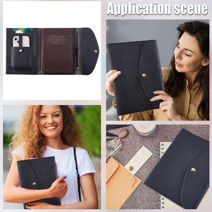 CRASPIRE A5 Leather Notebooks Cover for Black Journal Travelers Notebook with Card Slots Pen Holder File Folder Business Cards Documents Portfolio Organizer Briefcase for Refillable Planner Notepad