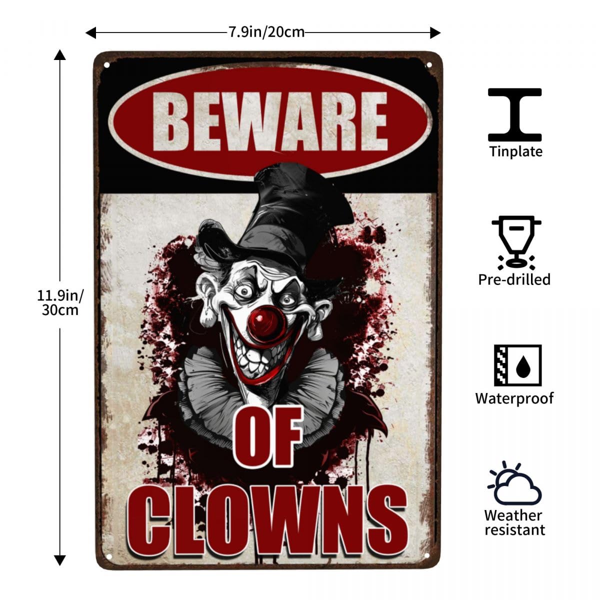 Halloween Signs Clown Decorations Creepy Stuff Scary Decor For Circus Yard Warning Metal Sign Beware Of Clowns 12x8 Inches