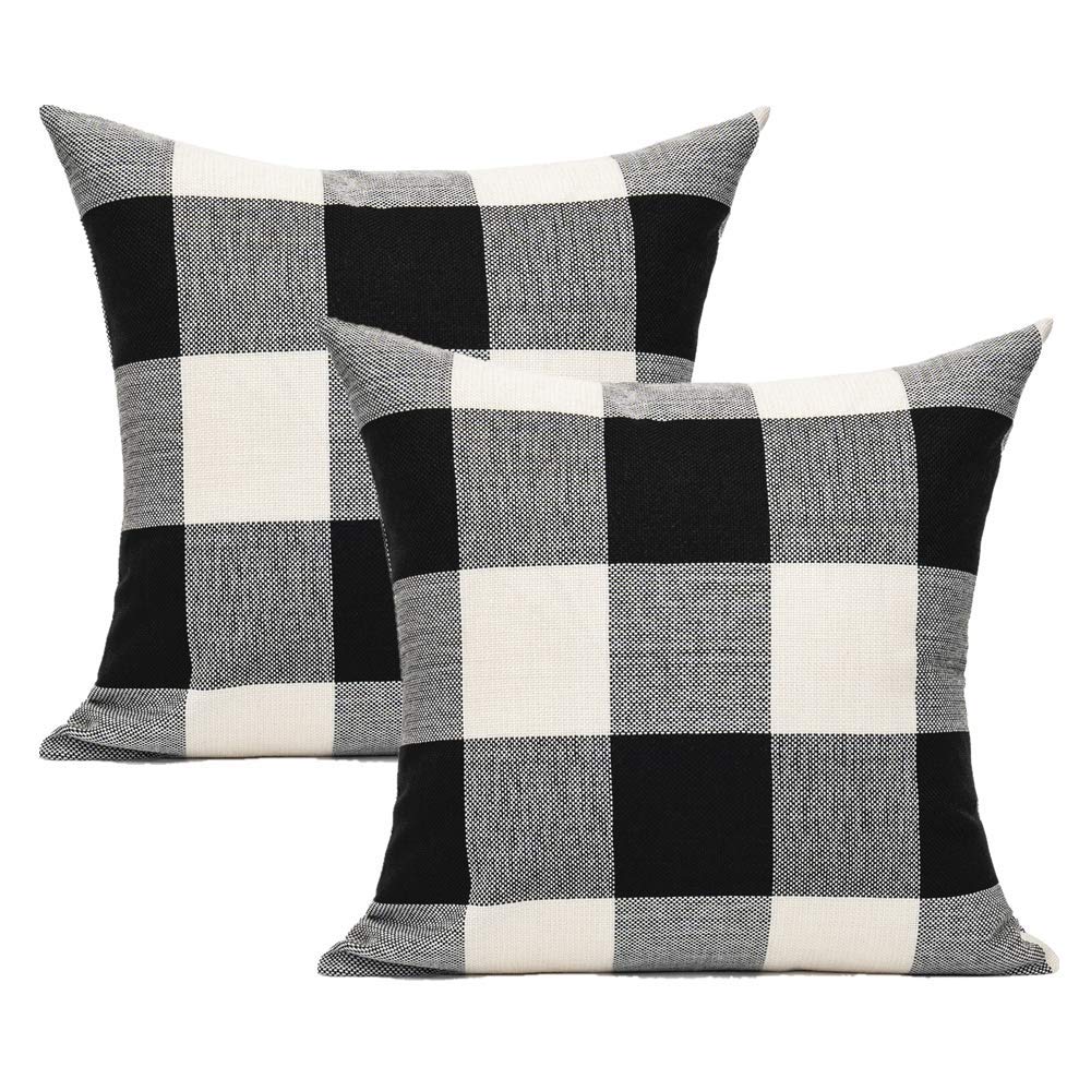 VAKADO Outdoor Farmhouse Buffalo Plaids Throw Pillow Covers 18x18 Set of 2 Black White Decorative Classroom Front Porch Classic Decor Retro Boho Cushion Cases Fall Home Rustic Check for Couch Patio