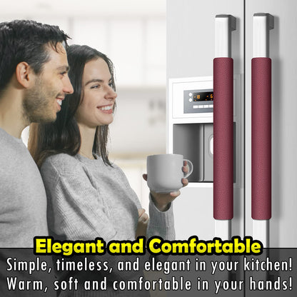 Royleath Refrigerator Handle Covers, Set of 6, Leather Kitchen Appliance Handle Covers, Keep Your Fridge Microwave Oven Stove or Dishwasher Clean, Stains Dirty Oils, Timesaver, Kitchen Decor(Burgundy)