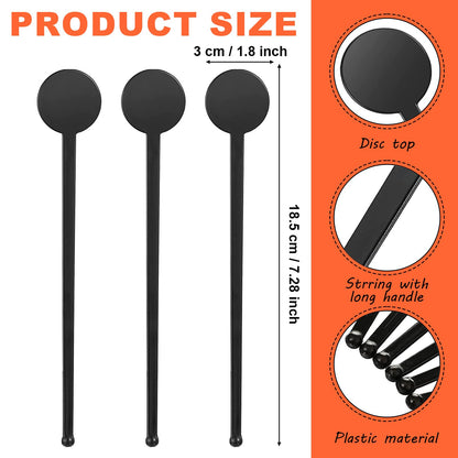 200 Pcs Cocktail Stirrers, 7.3 Inches Black Drink Stirrers Disposable Swizzle Sticks for Drinks Plastic Disc Top Mixing Rod for Coffee Milk Whiskey Beverage Bar