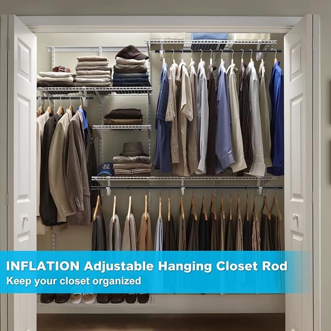 INFLATION 2 Pack Hanging Closet Rod 15-40 Inch Adjustable Width for Stylish Clothes Rack and Hangers, Versatile Black Tension Rod 35 Inch Height Perfect Clothing Organizer for Women, Men, Kids