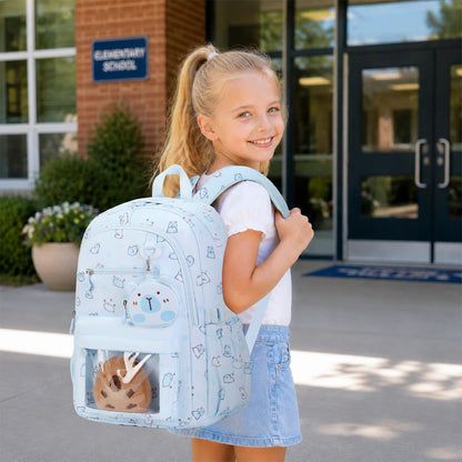 Similove Capybara Theme Backpack for School Girls, 35PCS Kids Backpack Set with School Supplies Stationery Kit Lunch Box Pencil Case, Cute Girls Bookbag for Kindergarten Elementary Student