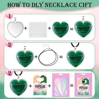 Remerry 24 Sets Valentine's Day Witch Themed Gifts, Galentine's Day Exchange Gift for Best Friends Pink and Green Gemstone Necklace DIY Crafts Kit with Witch Cards Exchange Party Favors for Friends