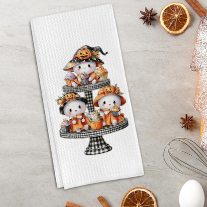 FDLLUS Halloween Ghost Kitchen Towels, Spooky Ghost Cake Decorative Towels for Bar Kitchen Bathroom