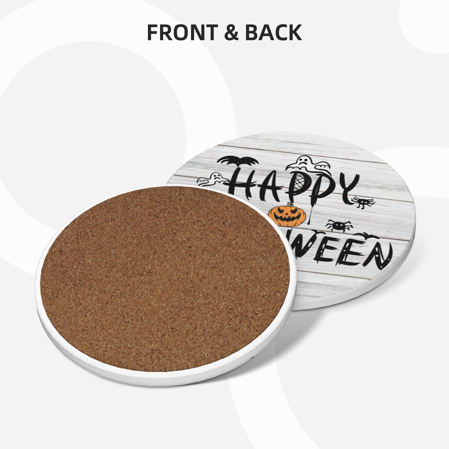 Coaster for Coffee Table Halloween Absorbent Coasters Set - Spooky, Decorative Drink Coasters for Home, Office, and Parties - 6-Pack with Holder Wooden Background