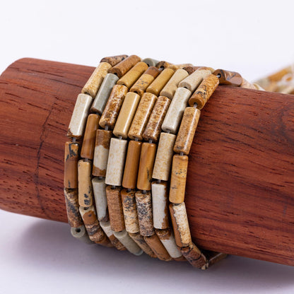 Natural Blown Picture Stone Cylinder Tube Beads 4x13mm 38cm/str Loose Semi Gemstone Stone Beads for Making Bracelets Necklace Earrings