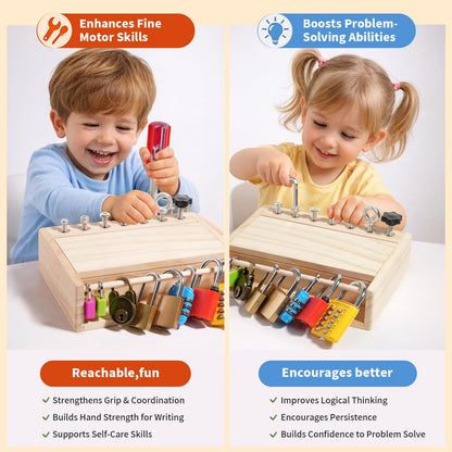 INIFEIDALA Montessori Toys for 3 4 5 Year Old,Montessori Screwdriver Board Set-Lock and Key Toy,Kids Tool Set,Preschool Learning Sensory Activities - Fine Motor Skills - STEM Toys
