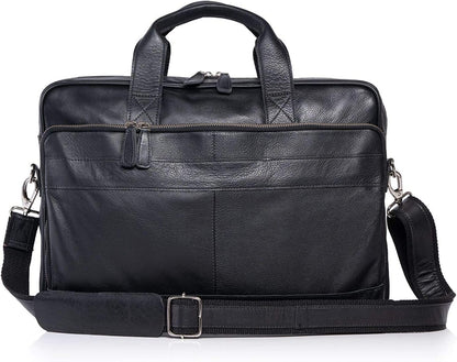 Leather briefcase 18 Inch Laptop Messenger Bags for Men and Women Best Office briefcase Satchel Bag (Black)