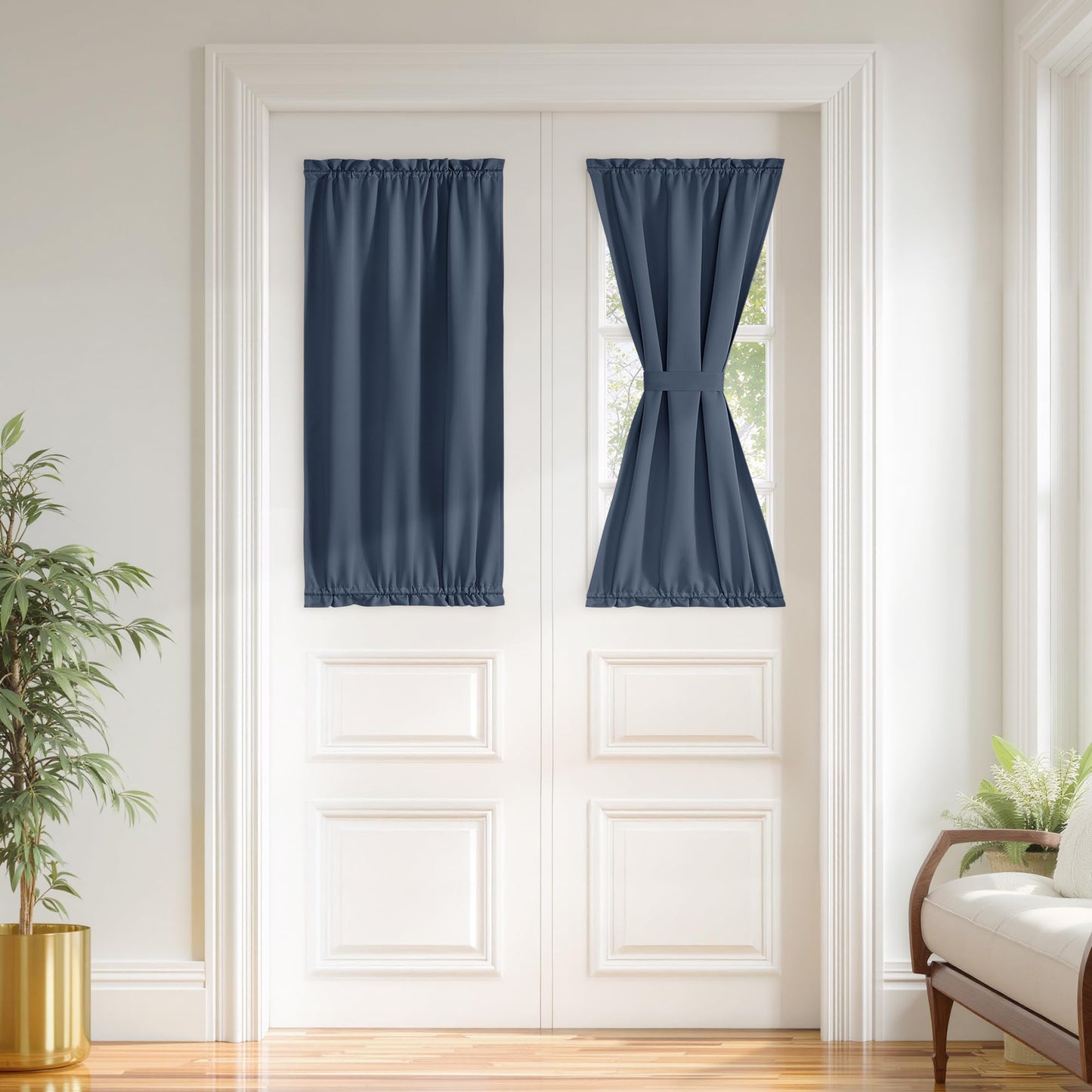 PONY DANCE Stone Blue Back Door Curtains for Door Window, 100% Blackout Dual Rod Pocket Privacy French Curtain for Kitchen, Thermal Insulated Small Window Drapes for Classroom, W25 x L40, 1 Panel