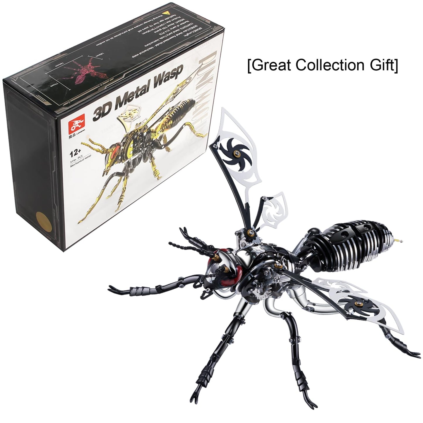 3D Metal Wasp Puzzles for Adults, Black Model Kits Mechanical Building Blocks, Difficult DIY for Assembly Gifts for Men