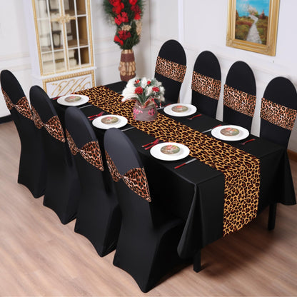 Newwiee 48 Pcs Spandex Chair Bands Animal Print Elastic Chair Sashes Bow Polyester Chair Cover Bands Ties Without Buckle for Animal Safari Jungle Theme Party Birthday Decor (Leopard Print)