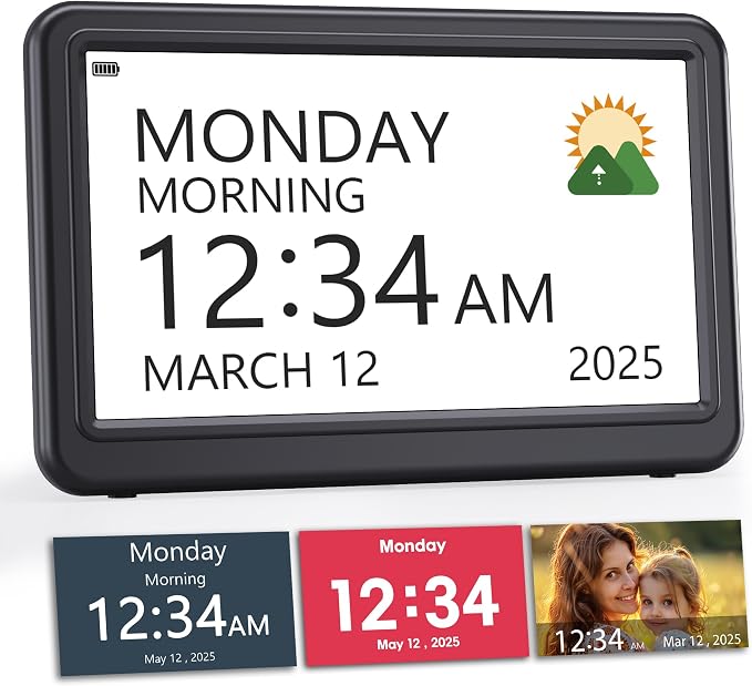 PPLEE Digital Clock Large Display – Dementia Clocks for Seniors, 7-Inch HD Display, Multiple Alarms with Repeat, Adjustable Brightness, Calendar & Custom Themes, Ideal for Elderly and Caregivers