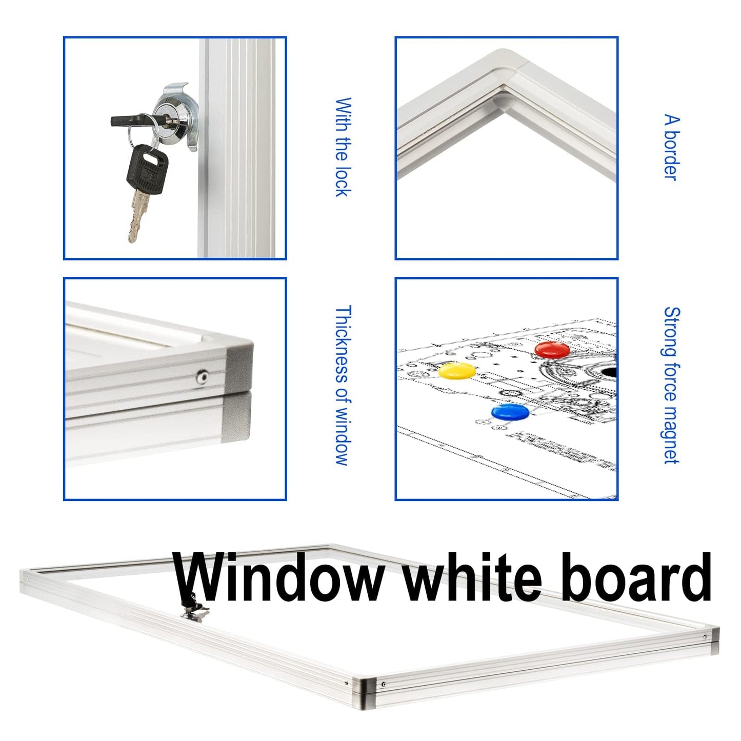 Enclosed Lockable Dry Erase Board 36x24 Inches - Magnetic White Board with Acrylic Door & Keys - Silver Aluminum Frame Notice Board Wall Mount Display Case for School, Office & Community