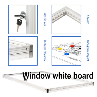 Enclosed Lockable Dry Erase Board 36x24 Inches - Magnetic White Board with Acrylic Door & Keys - Silver Aluminum Frame Notice Board Wall Mount Display Case for School, Office & Community