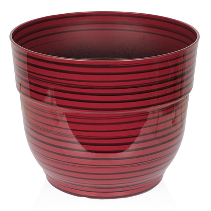 Alpine Corporation TWM120RD Indoor/Outdoor 13" Round Striped Planter, Glossy Planter with Drainage Hole and Plug, Red