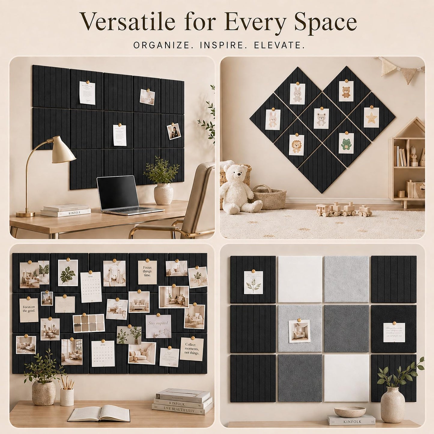 Baysola Stripe Felt Bulletin Board Panels 48 x 36 Inch Self Adhesive Wall Tiles Cork Board Alternative for Office Classroom Photos Notes 12 Pack