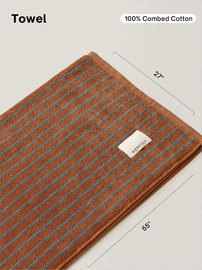 WENSHUO Fluffy Caramel-Striped Pure Cotton Bath Towel, 100% Combed Cotton