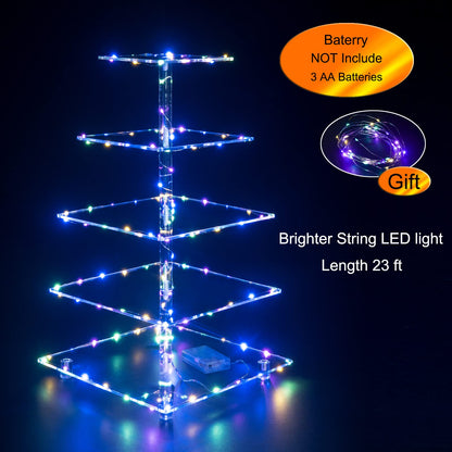 OLACHIKKO Cupcake Stand, 5-Tier Square Cupcake Holder with LED Light String, Acrylic Cupcake Tower Display-Dessert Tower-Pastry Stand-Cupcake Tier Stand for Wedding, Birthday Party (Colorful Light)…