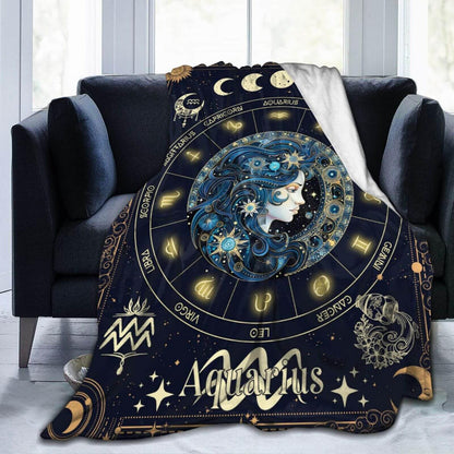 Homieblanket Aquarius Zodiac Blanket for Boys Girls, Secret Astrology Themed Design Printed Throw Blankets for Kids Lap, Chair Sofa, Soft Fleece Cozy Blanket, 40"x 50"