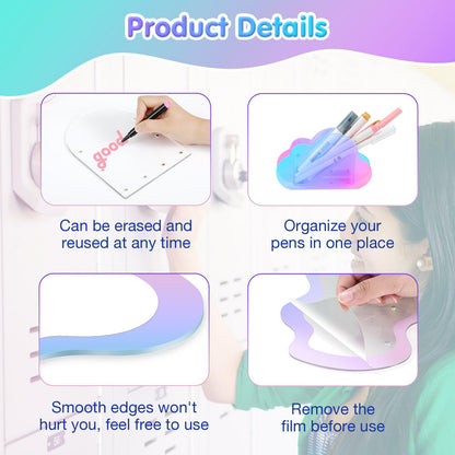MoKo Locker Accessories Set, 5 in 1 Back to School Supplies College Essentials Includes Magnetic Acrylic Board, Locker Mirror, Markers Holder,Marker Pens and Locker Magnets